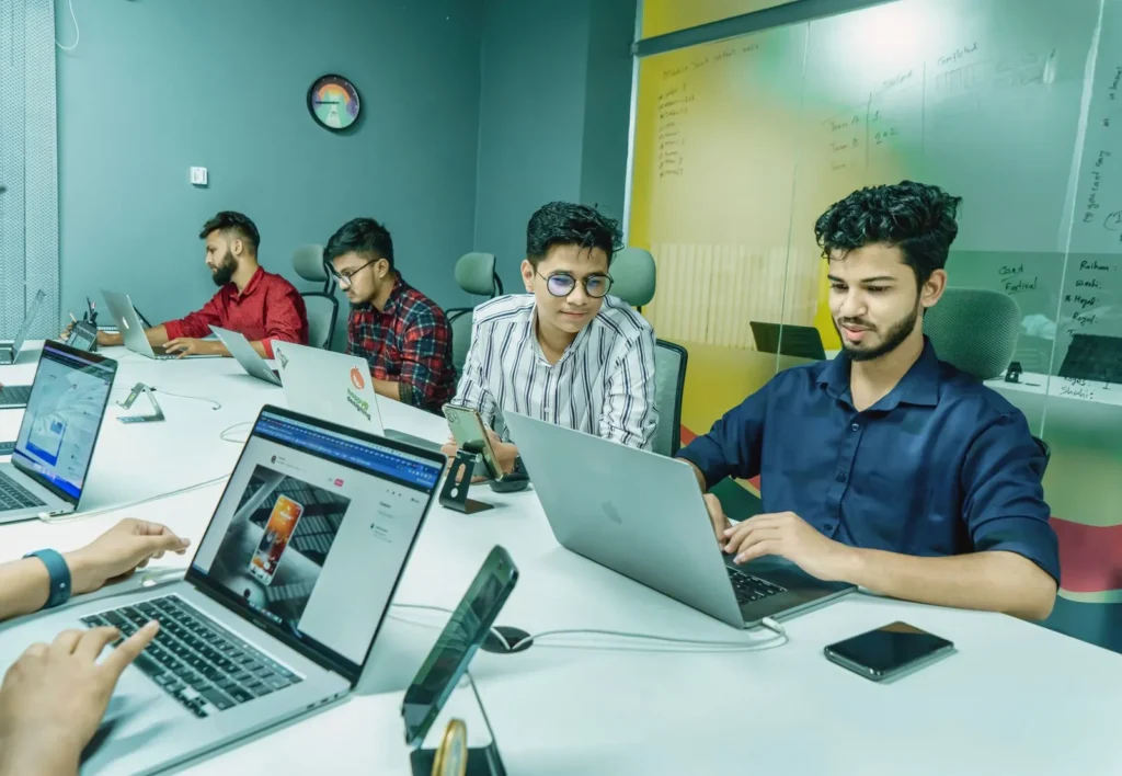 Startup founders working in a coworking space